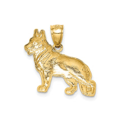 10k Yellow Gold Diamond-cut German Shepard Dog Pendant, 17X17mm
