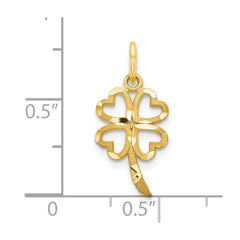 10K Yellow Gold Four Leaf Clover Charm Pendant, Heart Design, 20mm x 10mm
