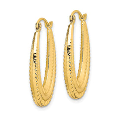 14K Yellow Gold Textured Oval Hoop Earrings, 25x17mm