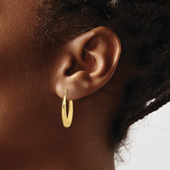 14K Yellow Gold Textured Oval Hoop Earrings, 25x17mm