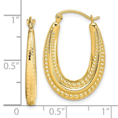 14K Yellow Gold Textured Oval Hoop Earrings, 25x17mm