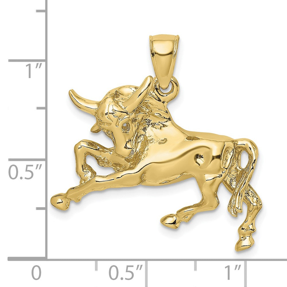 10k Yellow Gold Raging Bull Pendant, 29x29mm