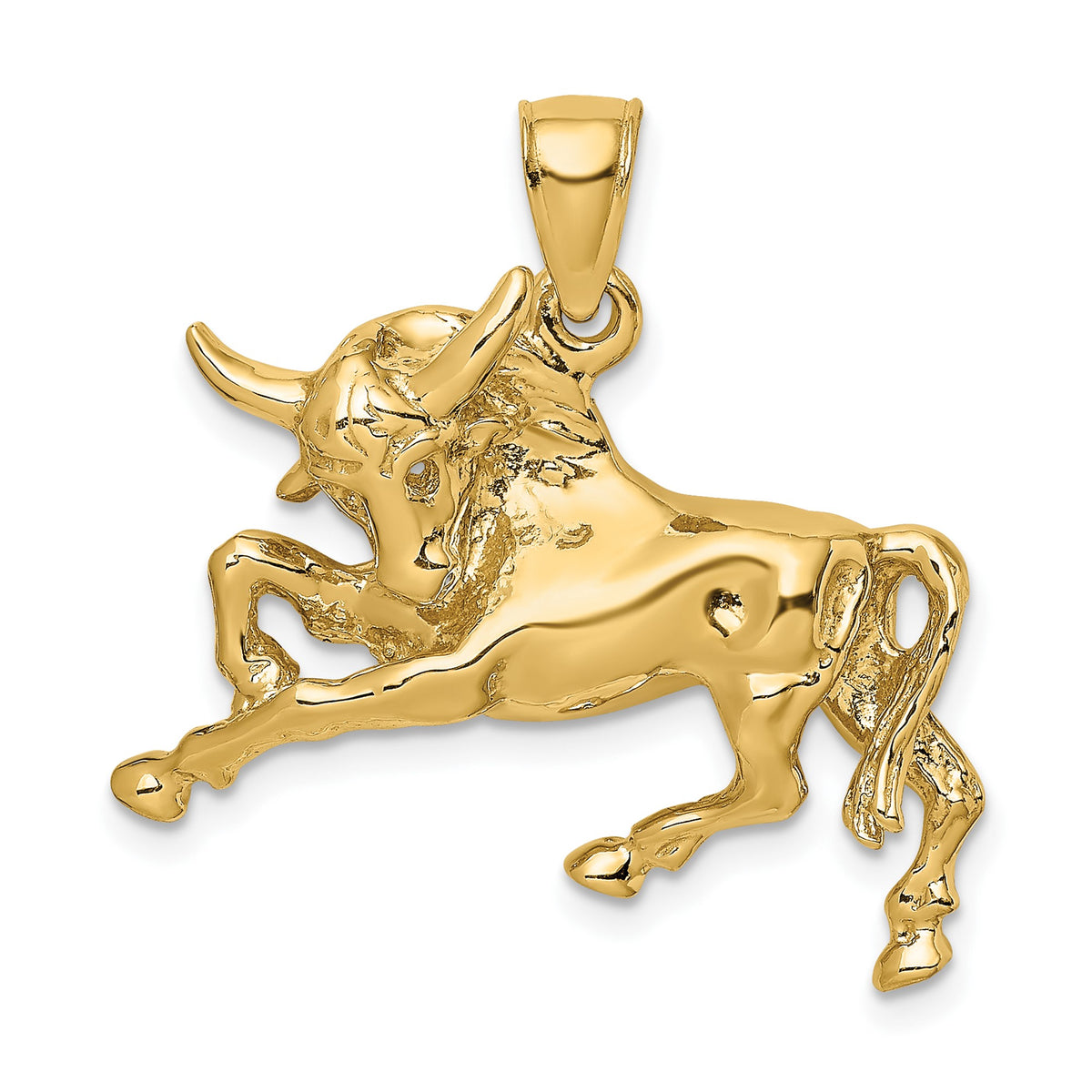 10k Yellow Gold Raging Bull Pendant, 29x29mm