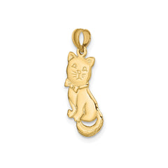 10k Yellow Gold Cat Charm Pendant, 24x9mm