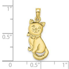 10k Yellow Gold Cat Charm Pendant, 24x9mm