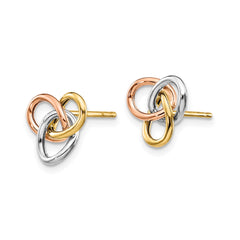10K Tri color Gold Love knot Stud Post Earrings, 10mm