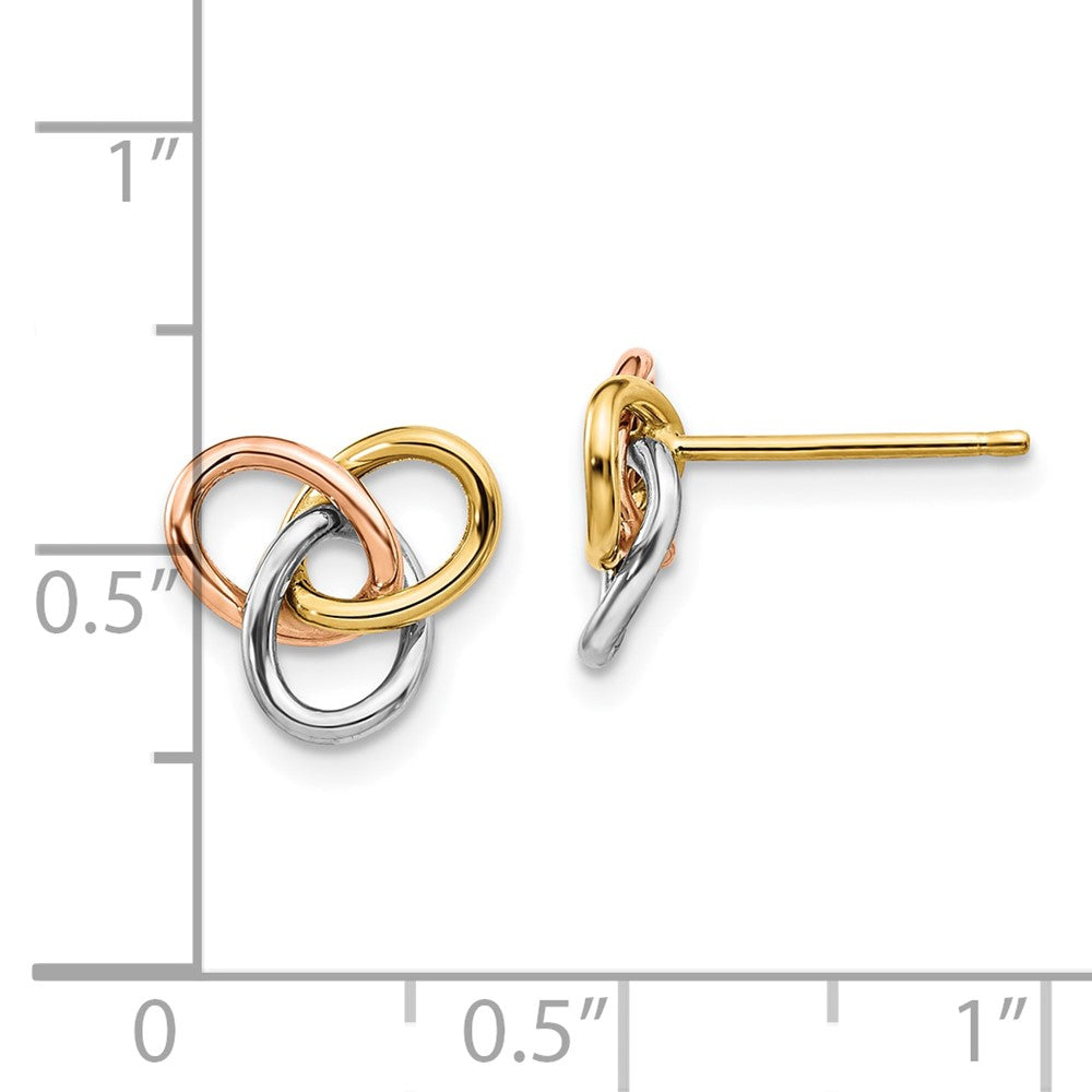 10K Tri color Gold Love knot Stud Post Earrings, 10mm