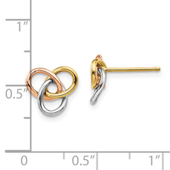 10K Tri color Gold Love knot Stud Post Earrings, 10mm