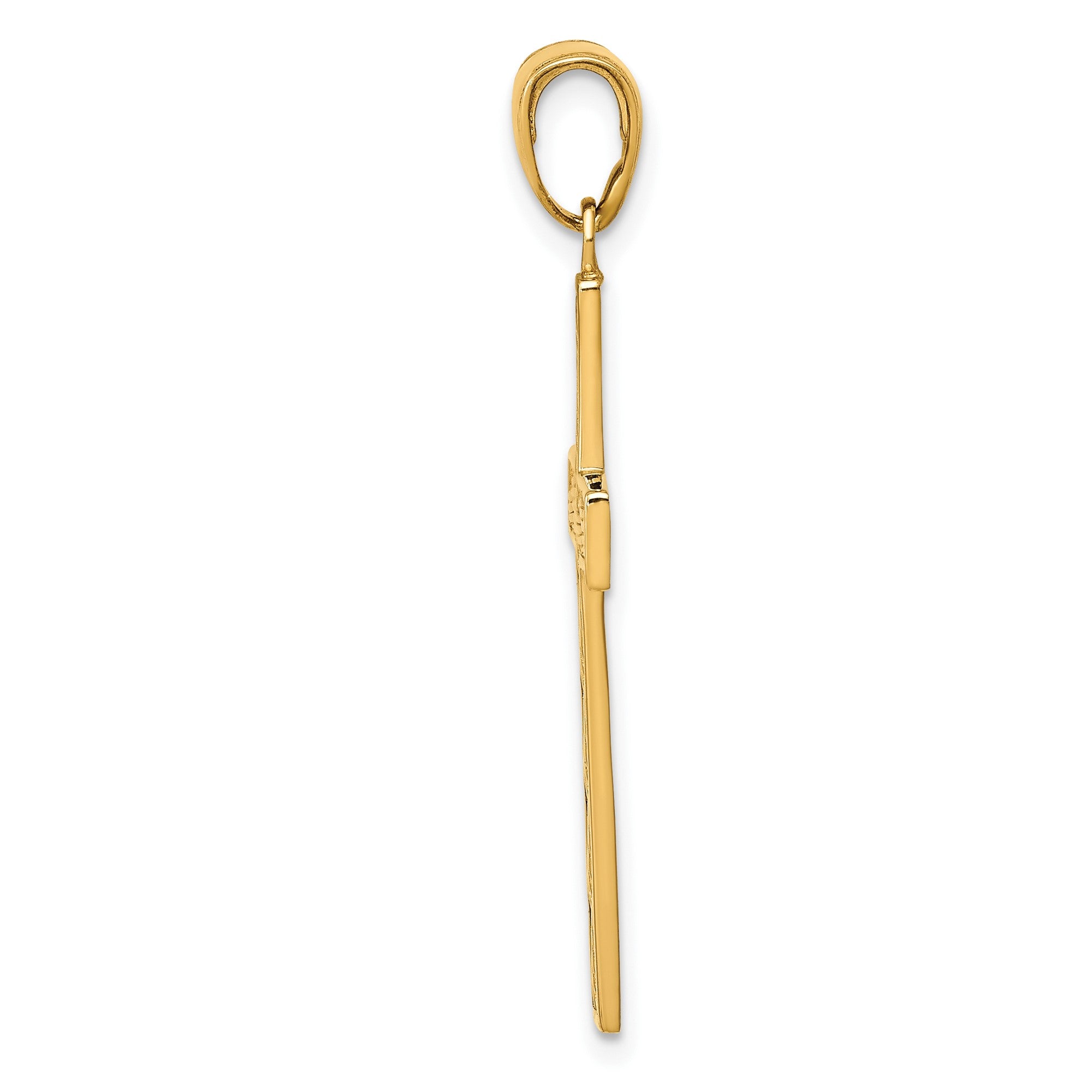 14K Yellow Gold Cross Pendant with Rope Design, 35x17mm