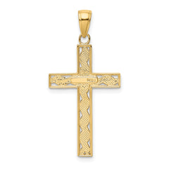14K Yellow Gold Cross Pendant with Rope Design, 35x17mm
