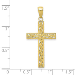 14K Yellow Gold Cross Pendant with Rope Design, 35x17mm