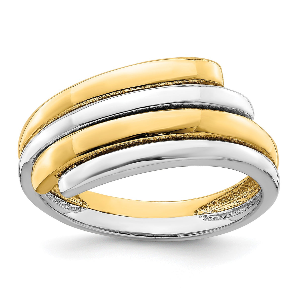 14k Yellow and White Solid Gold Crossover Band Ring, Size 7 fine designer jewelry for men and women