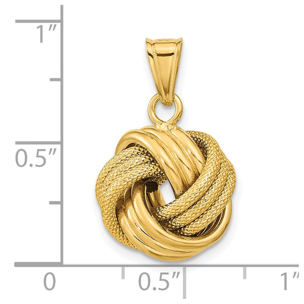 10K Yellow Gold Love Knot Pendant, Textured Design, 16mm
