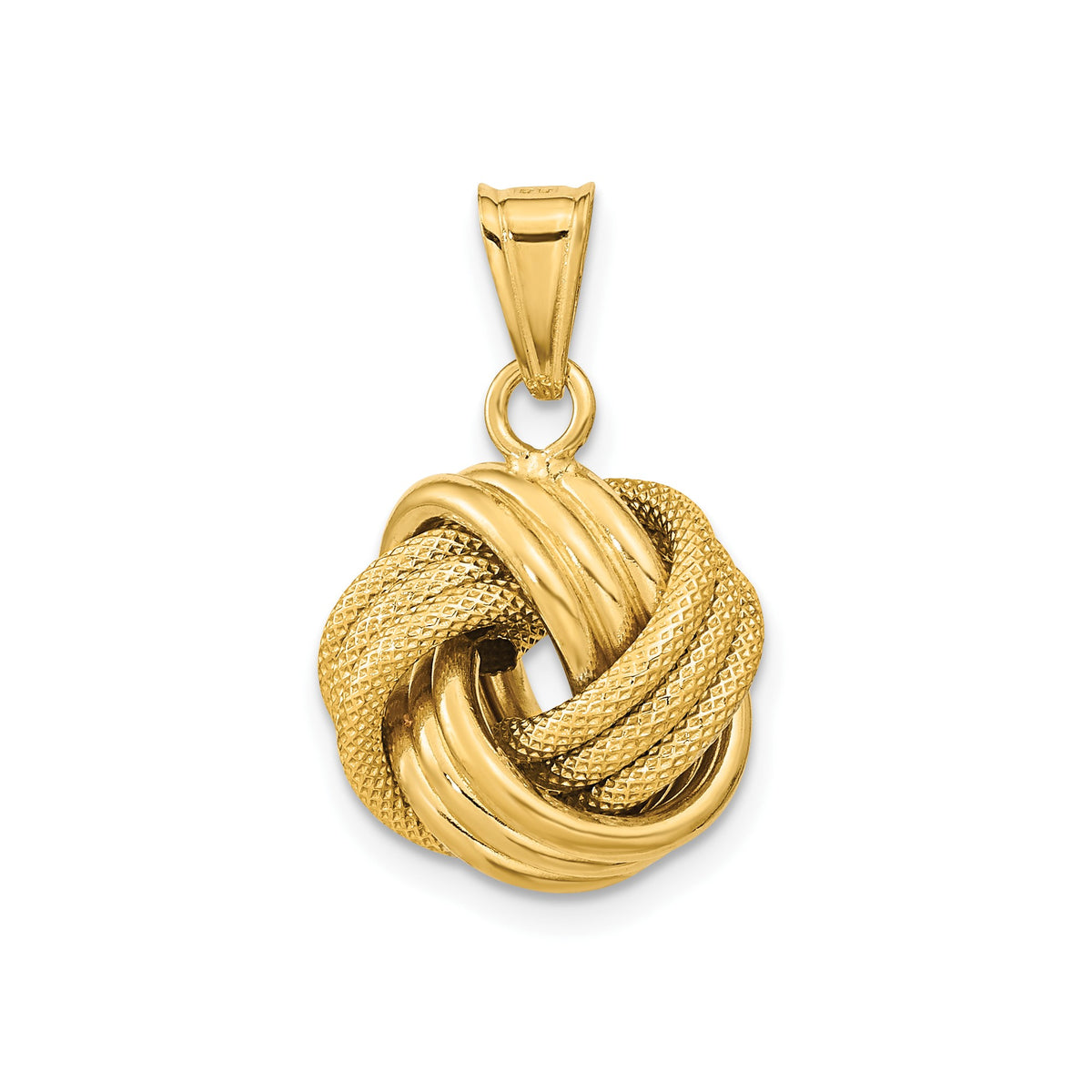 10K Yellow Gold Love Knot Pendant, Textured Design, 16mm