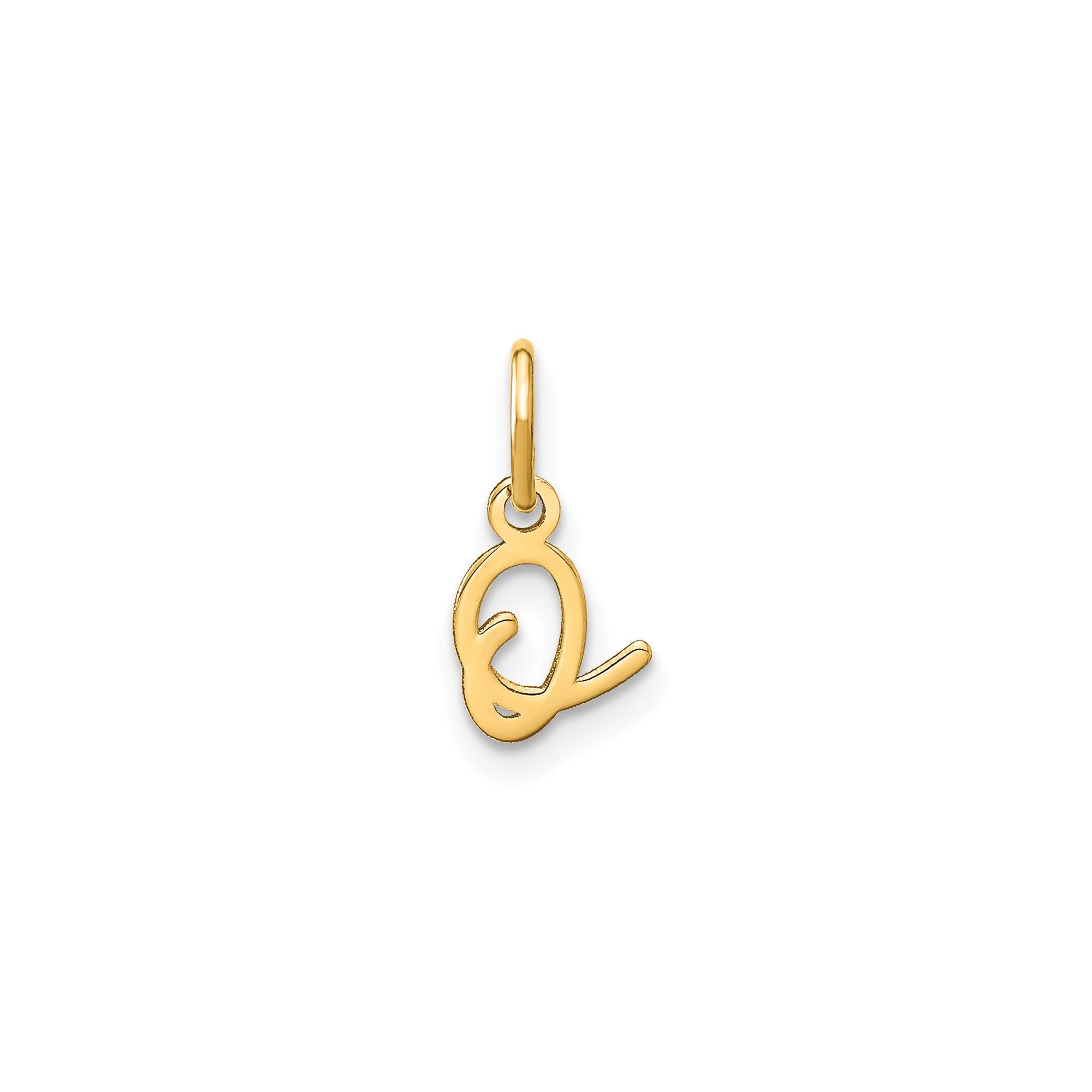 10K Yellow Gold Script Letter Initial Charm Pendant, 14x10mm