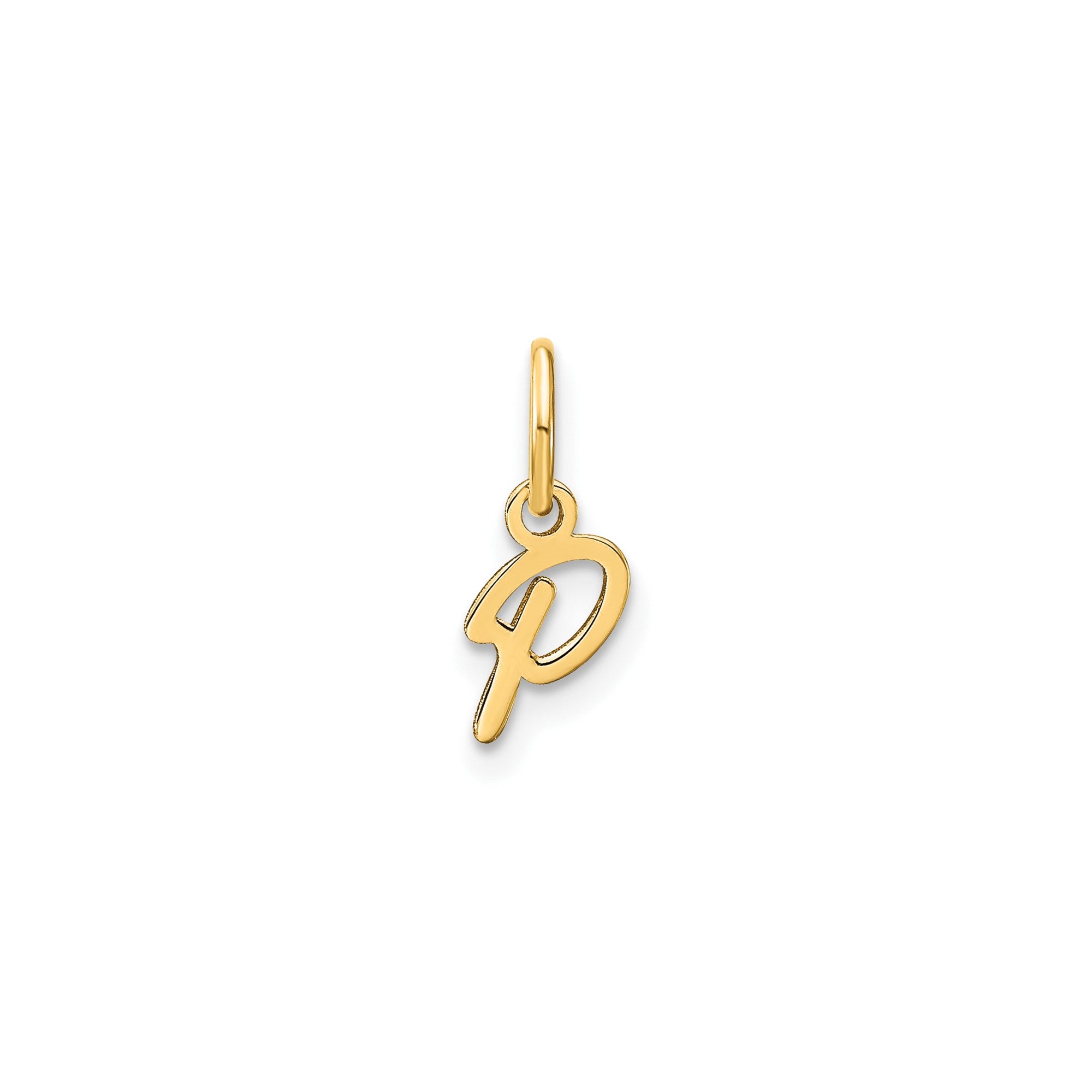 10K Yellow Gold Script Letter Initial Charm Pendant, 14x10mm