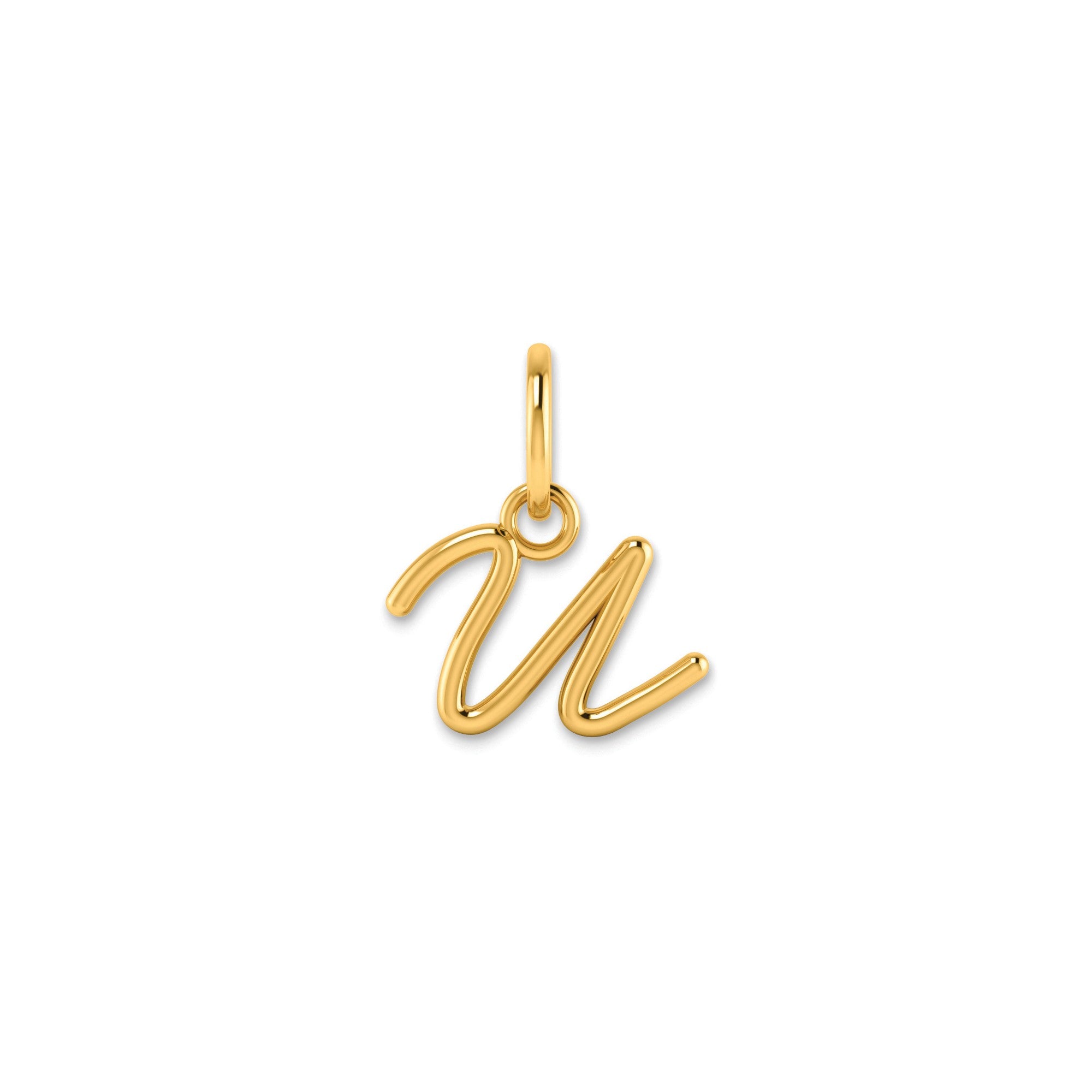 10K Yellow Gold Script Letter Initial Charm Pendant, 14x10mm