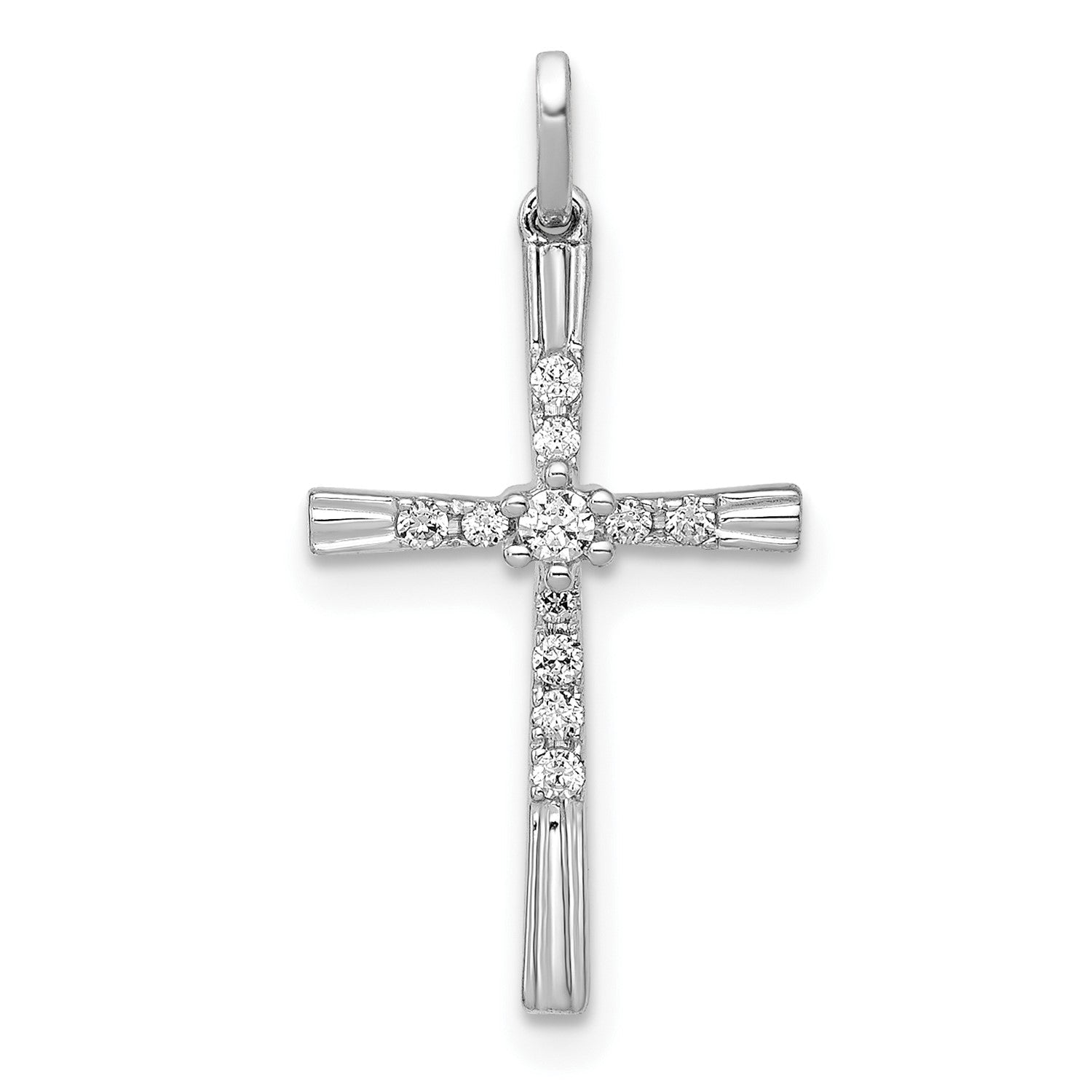 10K Real Solid White Gold 1/10ct. Diamond Cross Pendant, 19x11mm - JewelryAffairs
