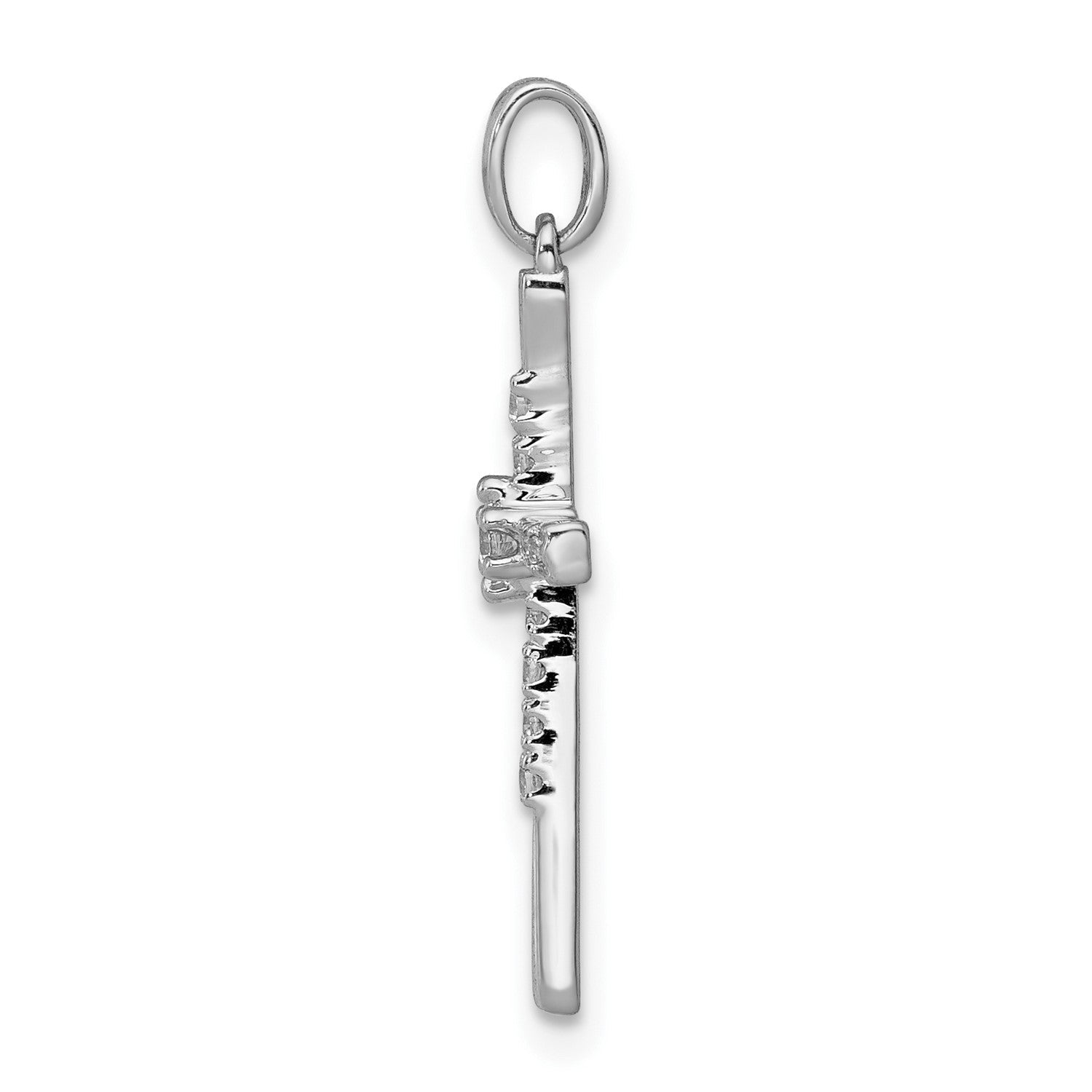 10K Real Solid White Gold 1/10ct. Diamond Cross Pendant, 19x11mm - JewelryAffairs