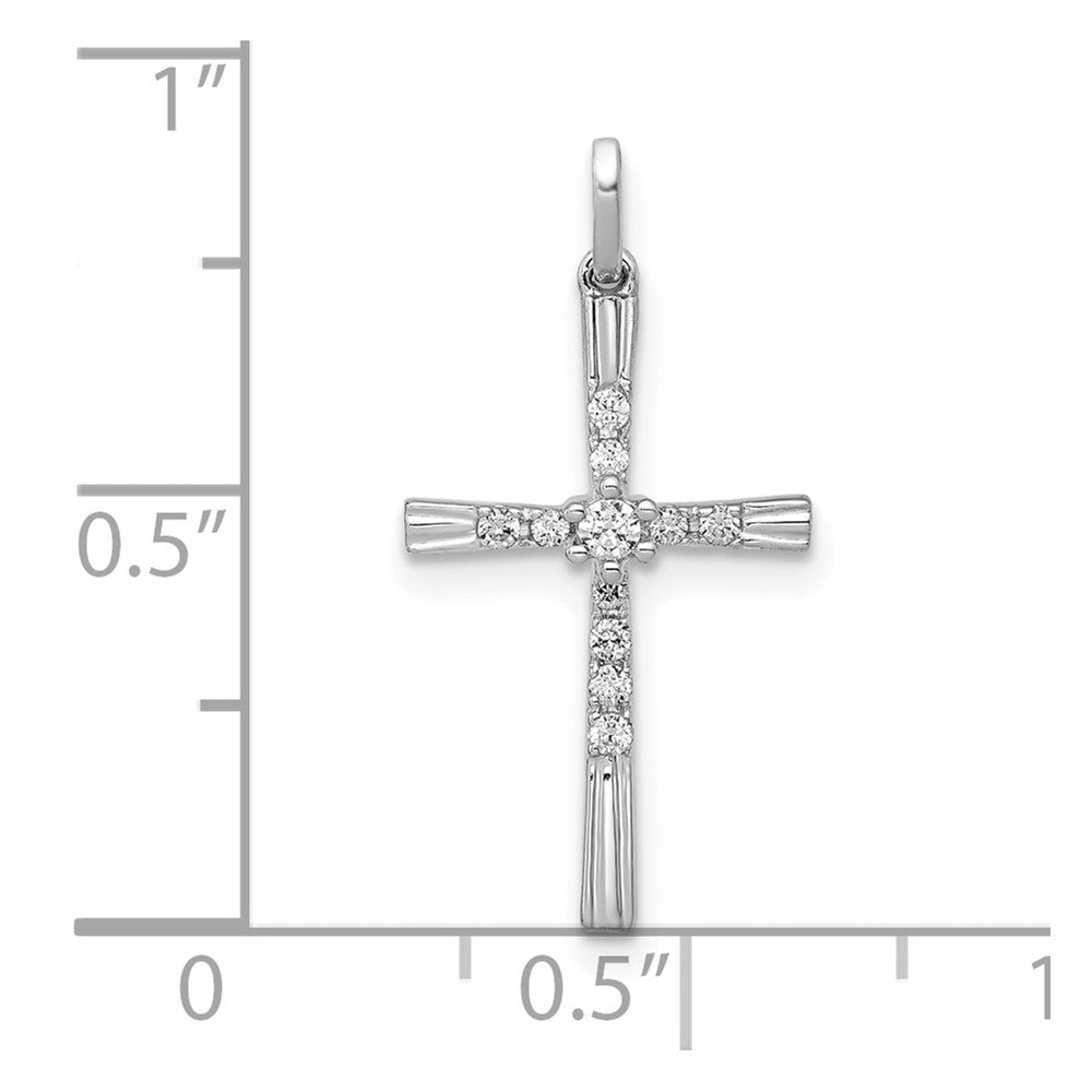 10K Real Solid White Gold 1/10ct. Diamond Cross Pendant, 19x11mm - JewelryAffairs