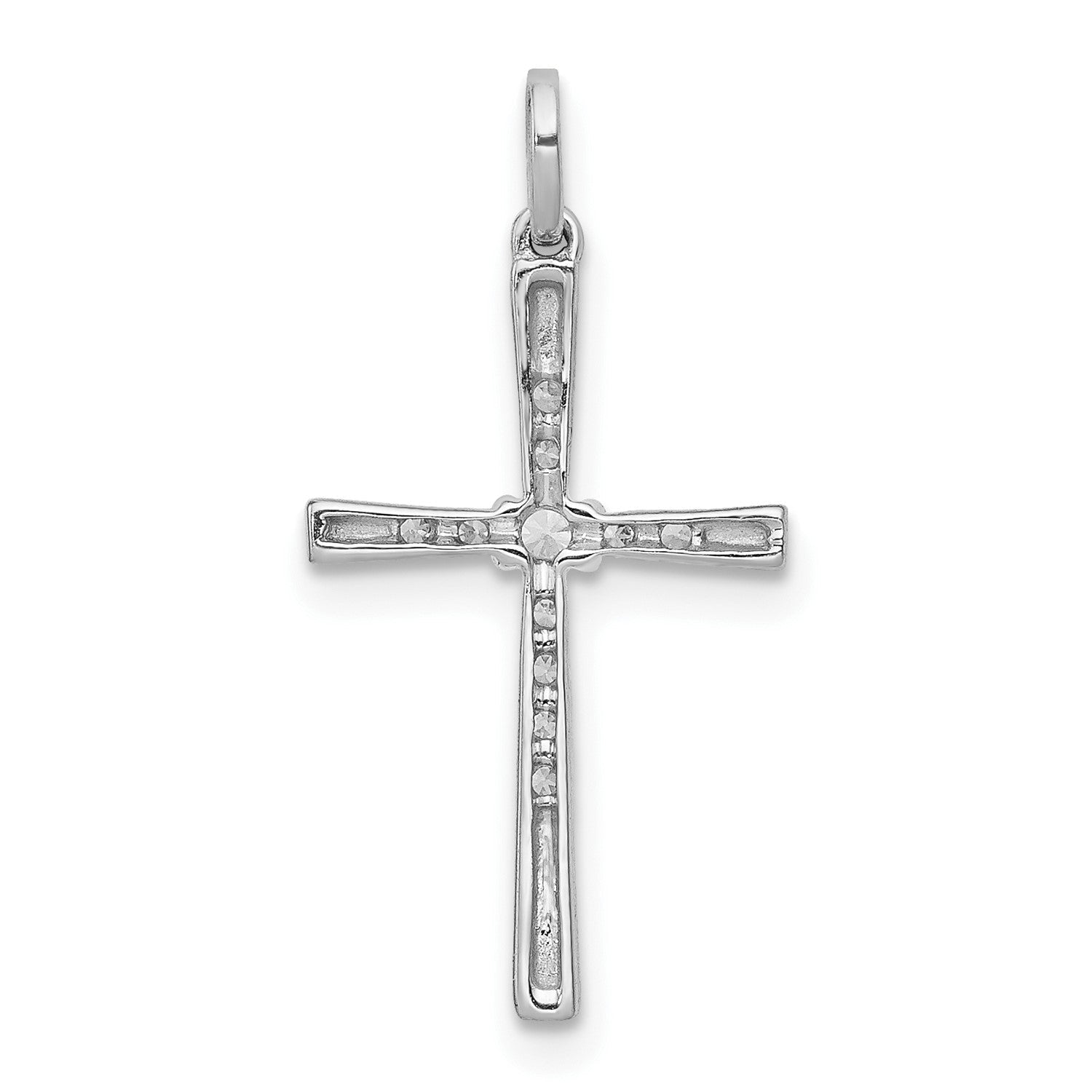10K Real Solid White Gold 1/10ct. Diamond Cross Pendant, 19x11mm - JewelryAffairs