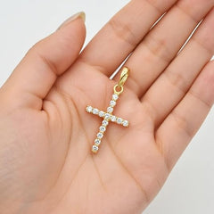 10k Real Solid Yellow Gold and CZ Cross Pendant Charm, 19x9mm