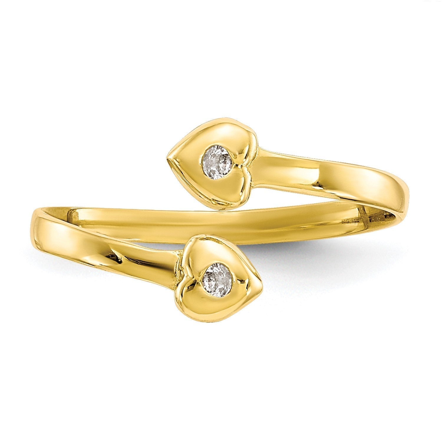 10K Real Solid Yellow Gold CZ Heart Shaped Toe Summer Ring - JewelryAffairs