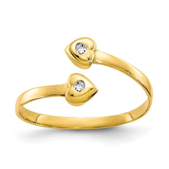 10K Real Solid Yellow Gold CZ Heart Shaped Toe Summer Ring - JewelryAffairs