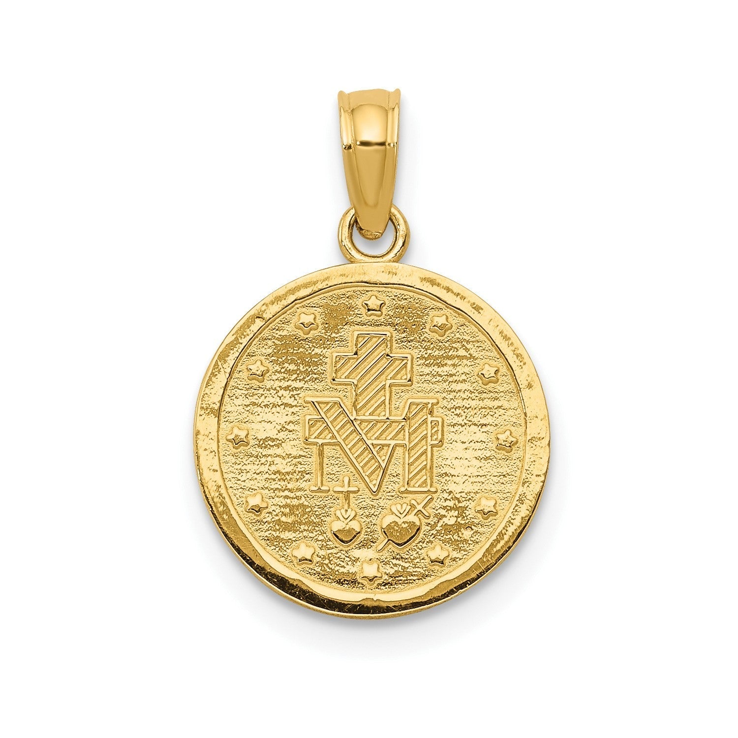 10k Real Solid Yellow Gold Miraculous Mary Charm Pendant, 13mm - JewelryAffairs