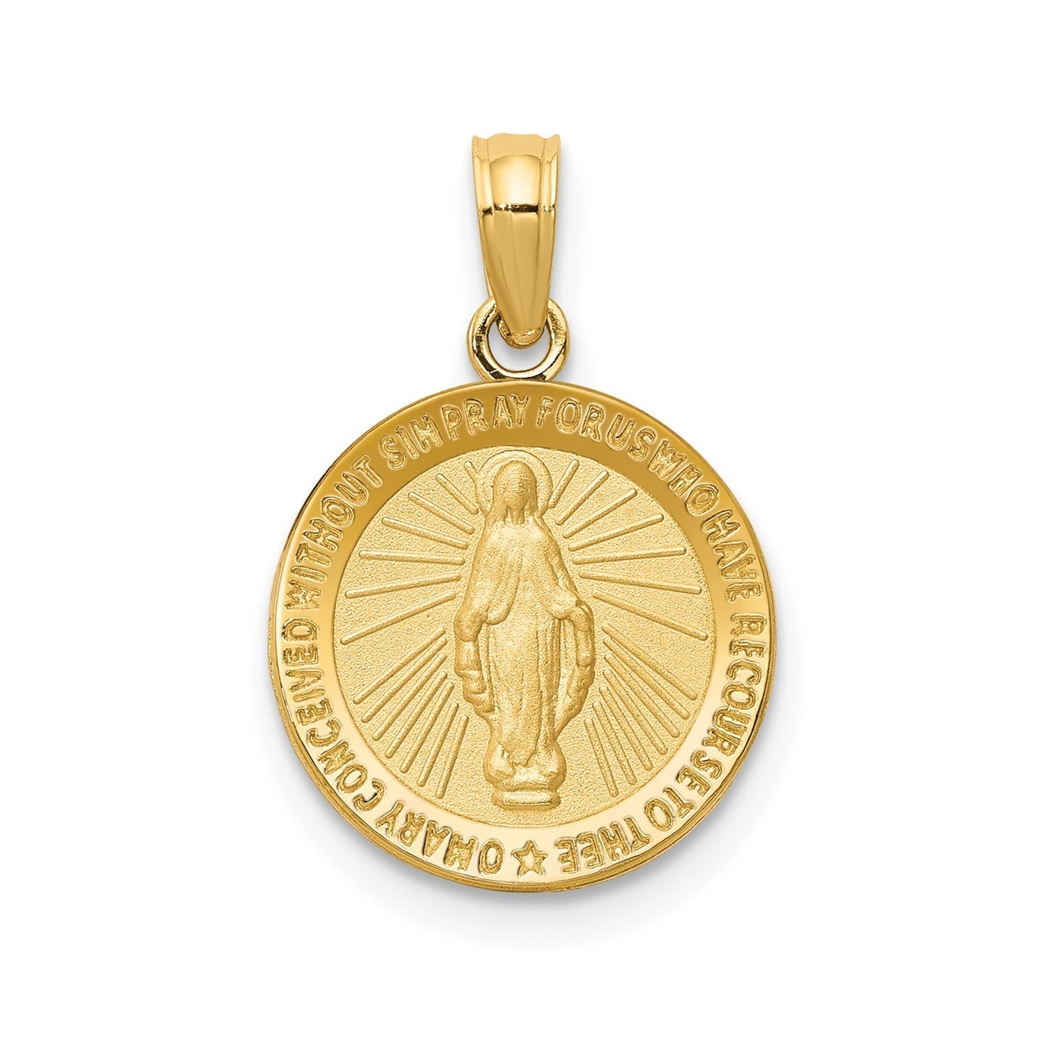 10k Real Solid Yellow Gold Miraculous Mary Charm Pendant, 13mm - JewelryAffairs