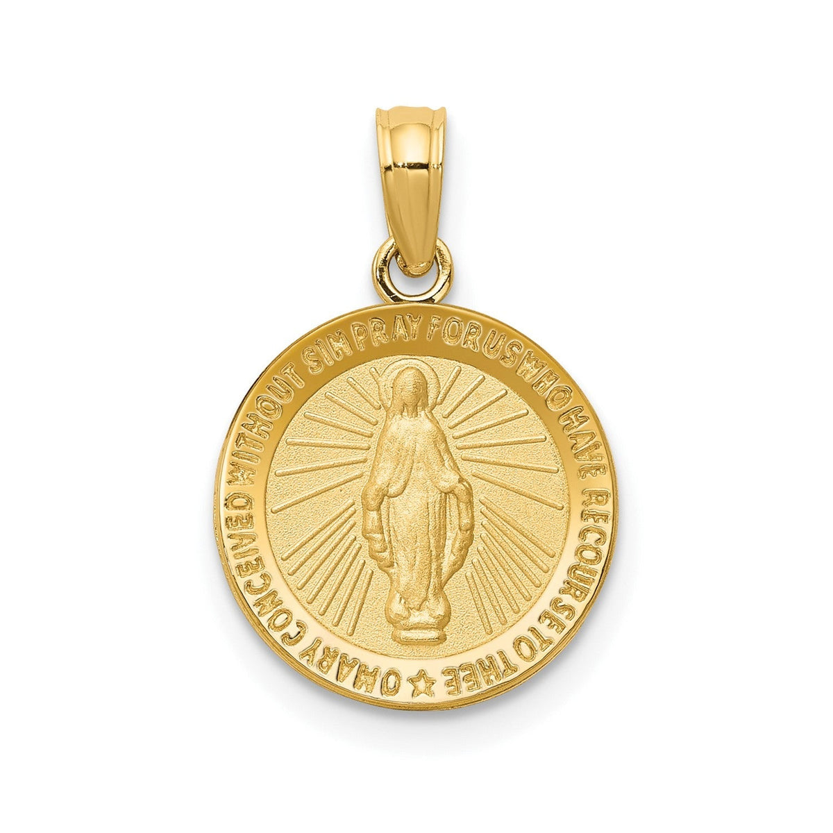 10k Real Solid Yellow Gold Miraculous Mary Charm Pendant, 13mm - JewelryAffairs