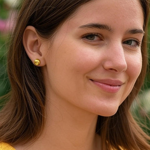 10K Real Yellow Gold Ball Stud Earrings