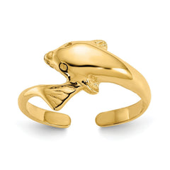 10k Real Yellow Gold High Polished Dolphin Toe Adjustable Ring - JewelryAffairs
