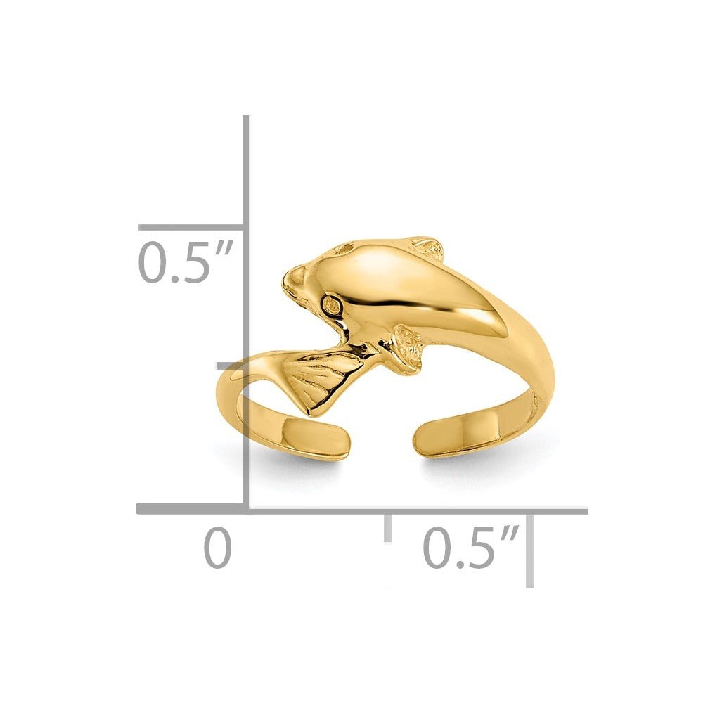 10k Real Yellow Gold High Polished Dolphin Toe Adjustable Ring - JewelryAffairs