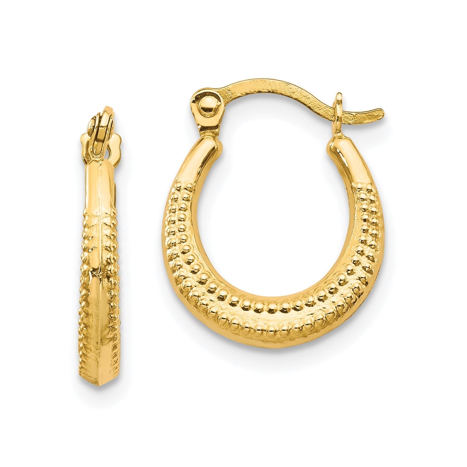 10k Real Yellow Gold Scalloped Textured Design Hoop Earrings, 12mm Diameter - JewelryAffairs
