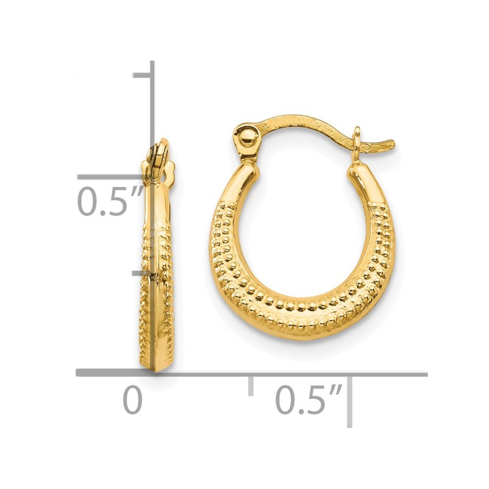 10k Real Yellow Gold Scalloped Textured Design Hoop Earrings, 12mm Diameter - JewelryAffairs