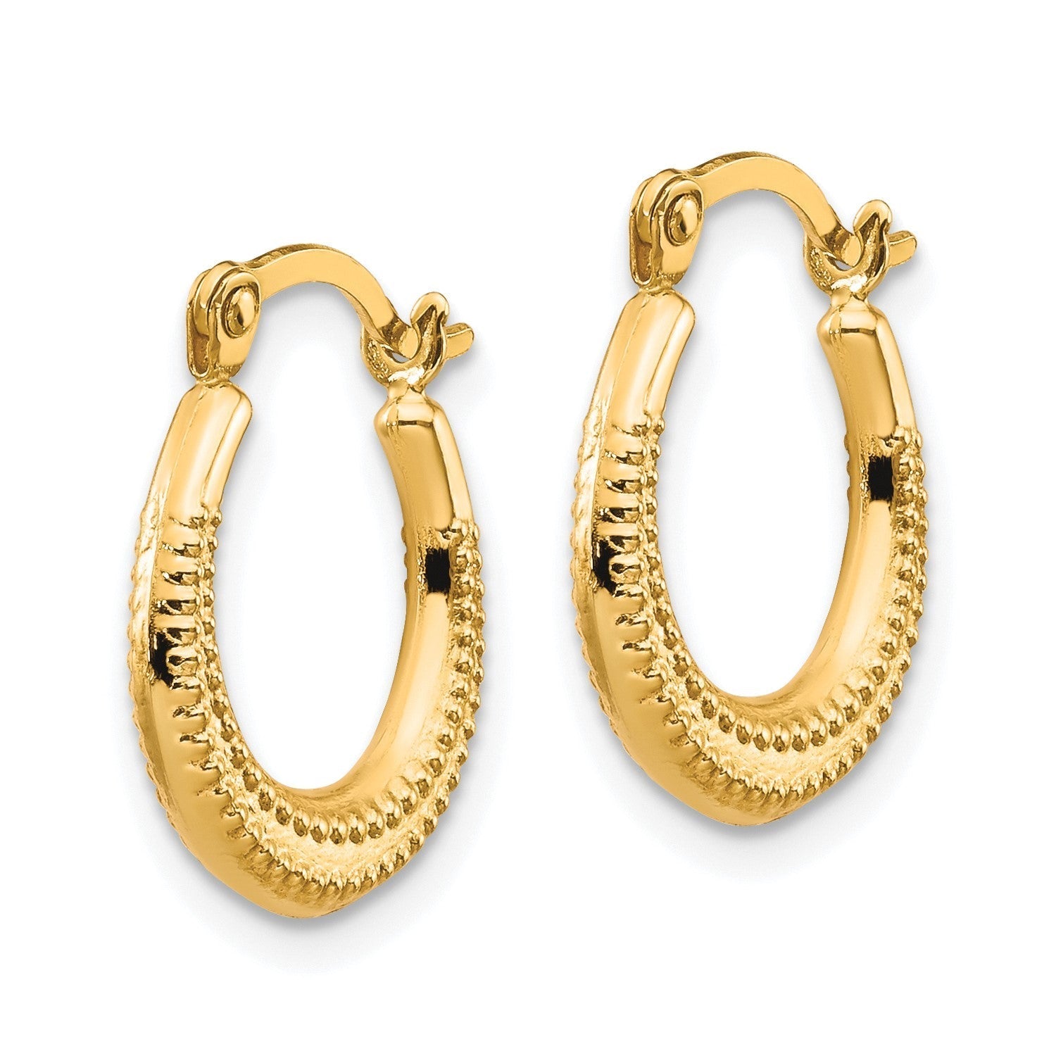 10k Real Yellow Gold Scalloped Textured Design Hoop Earrings, 12mm Diameter - JewelryAffairs