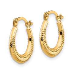 10k Real Yellow Gold Scalloped Textured Design Hoop Earrings, 12mm Diameter - JewelryAffairs