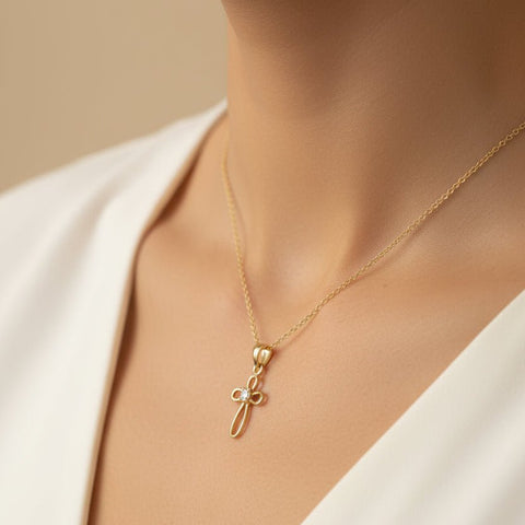 10k Real Yellow Gold Small CZ Cross Pendant 20mm Length
