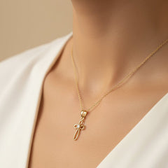 10k Real Yellow Gold Small CZ Cross Pendant 20mm Length