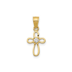 10k Real Yellow Gold Small CZ Cross Pendant 20mm Length