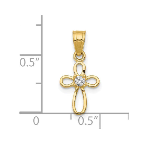 10k Real Yellow Gold Small CZ Cross Pendant 20mm Length