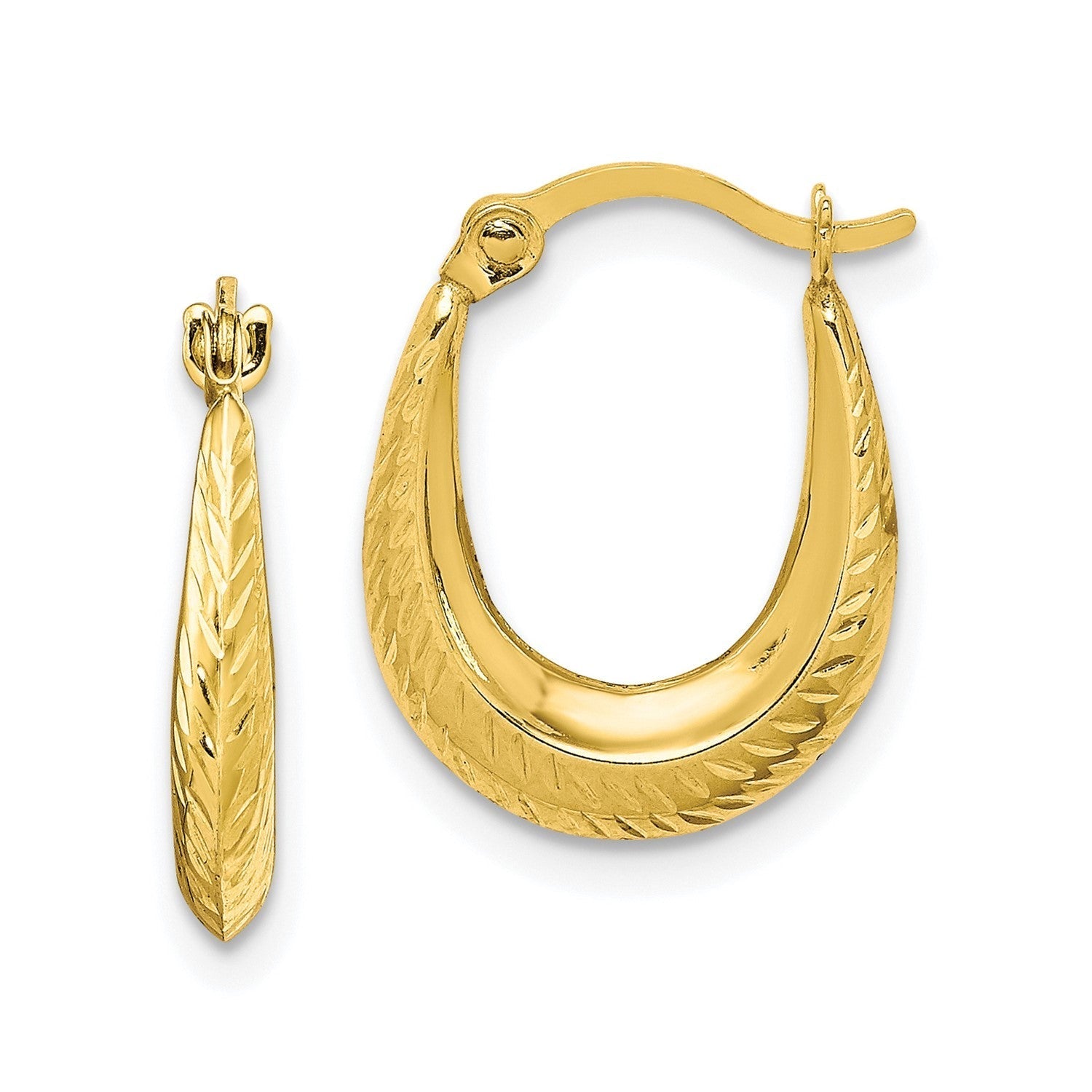 10k Real Yellow Gold Textured Design Hoop Earrings, 15mm - JewelryAffairs
