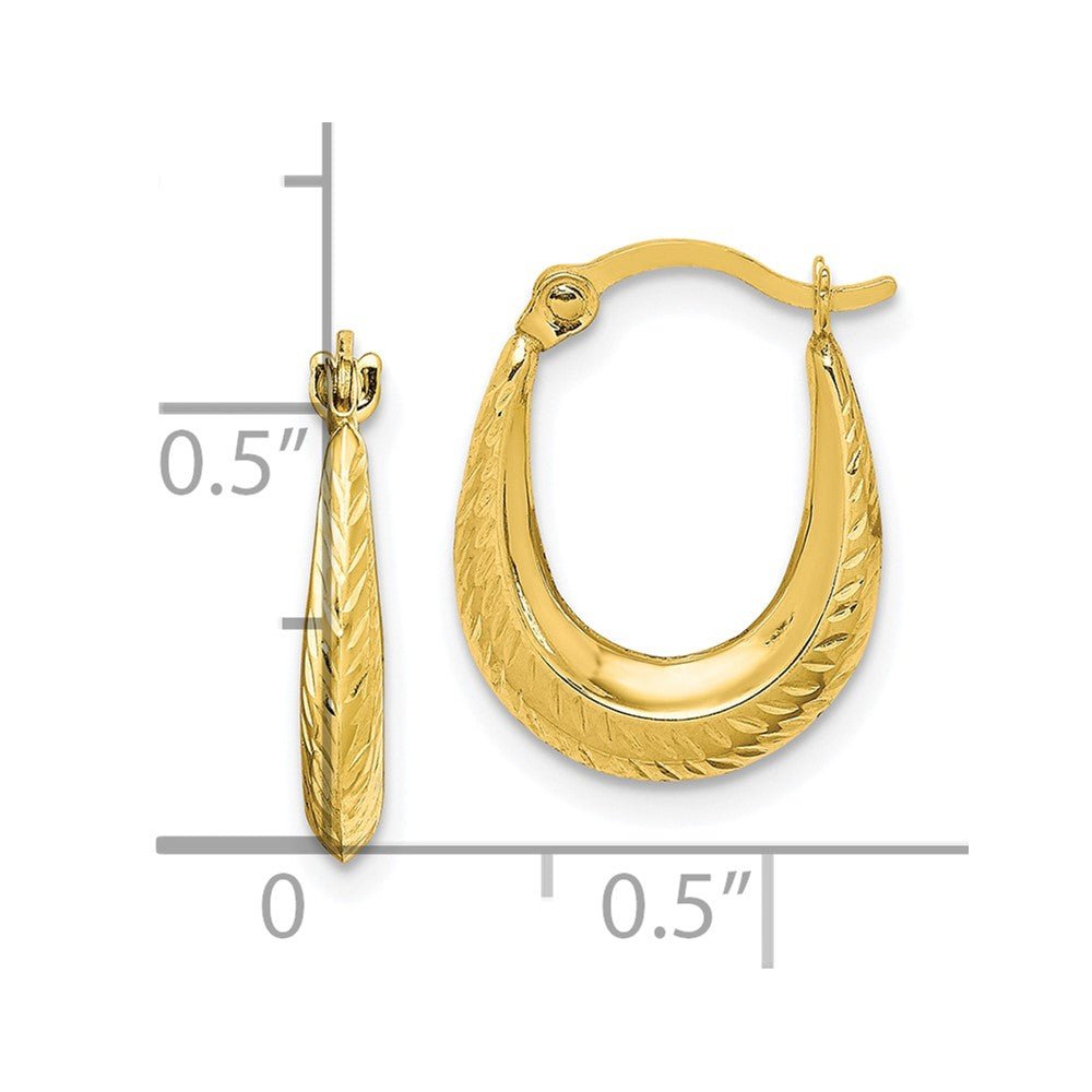 10k Real Yellow Gold Textured Design Hoop Earrings, 15mm - JewelryAffairs