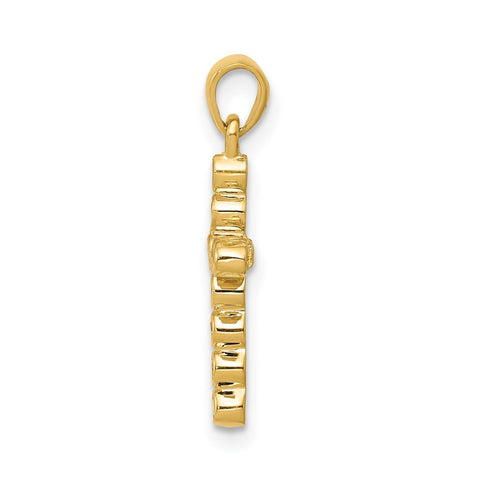 10K Real Yellow Solid Gold High Polished 1/10ct. Diamond Cross Pendant, 20x10mm