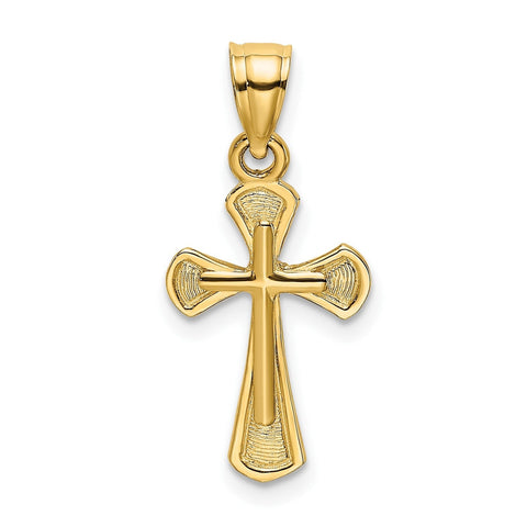 10k Real Yellow Solid Gold Solid Textured Cross Charm Pendant, 20x11mm