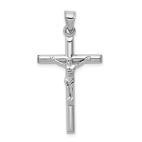 10k Solid White Gold Crucifix Jesus Cross Pendant, 32mm x 19mm