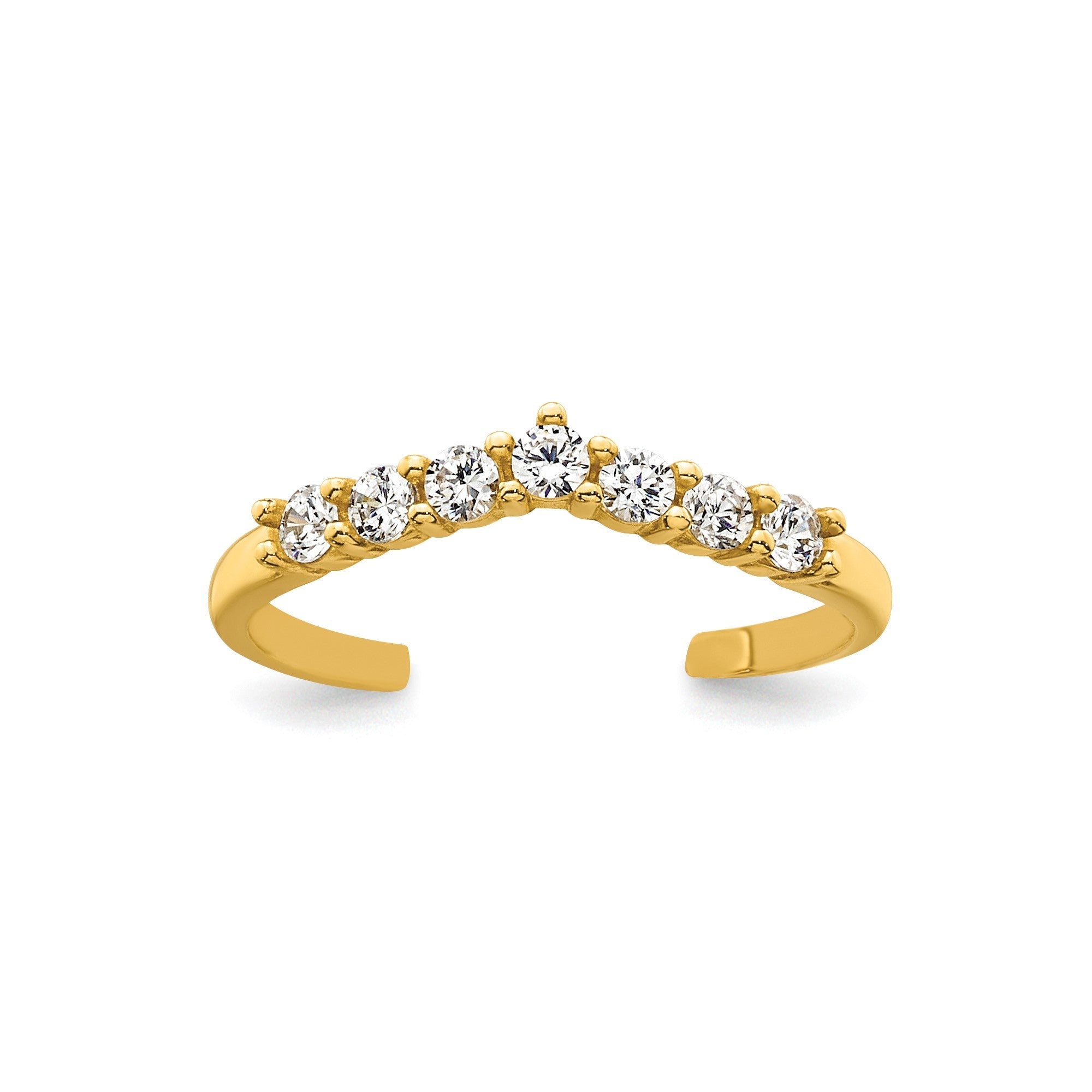 10k Solid Yellow Gold White CZ Open Back Toe Ring - JewelryAffairs