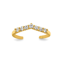 10k Solid Yellow Gold White CZ Open Back Toe Ring - JewelryAffairs