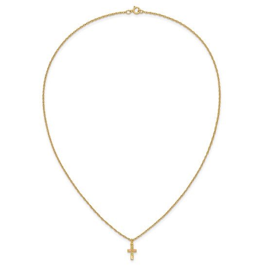10k Tri-Color Gold Cross Pendant Necklace, 18 Inch Chain